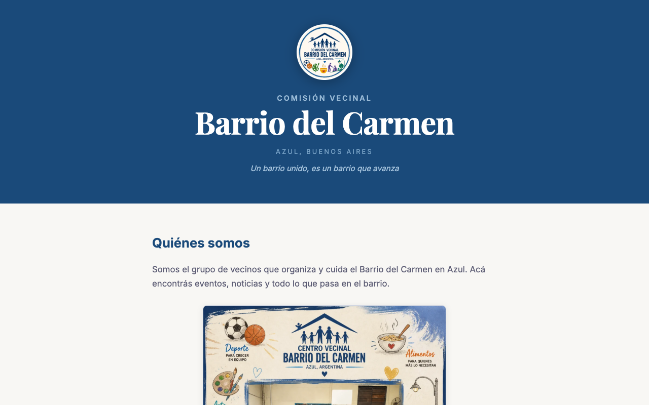 Captura del sitio de la Comisión Vecinal Barrio del Carmen